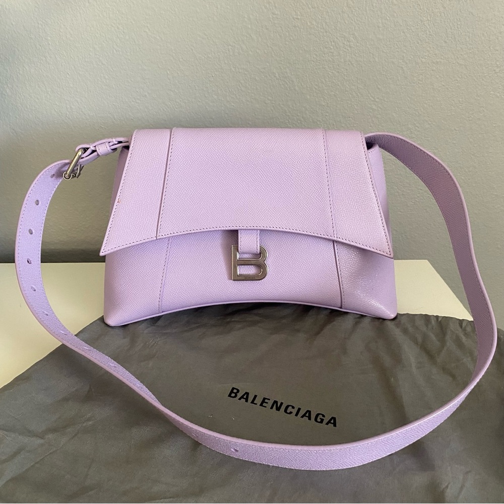 AUTH BALENCIAGA Hourglass Downtown Lilac Shoulder Bag crossbody